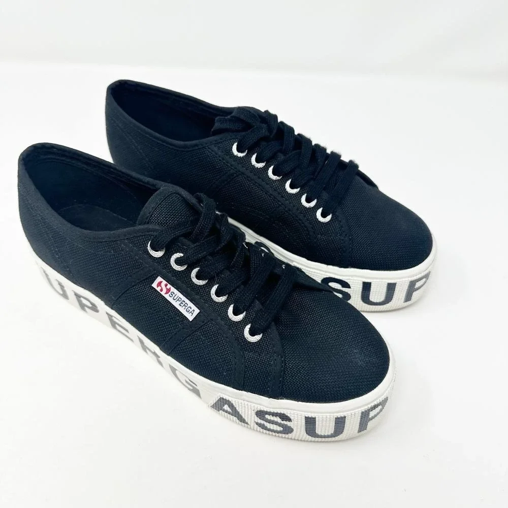 Superga‎ 2790 Women's Black Canvas Outsole Lettering Platform Sneakers 9 (40)